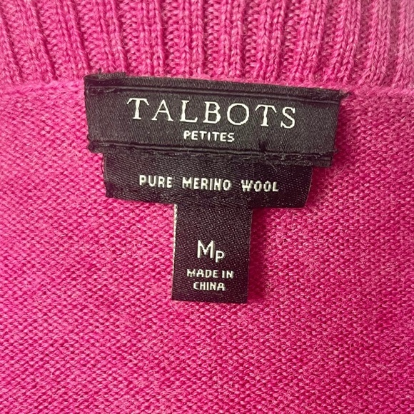 Talbots Pink Pure Merino Wool Button Up Folded Collar Cardigan Sweater - Picture 10 of 11
